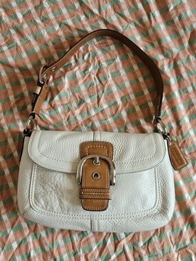 Vintage Coach White And Tan Soho Bag In Medium Size, Serial Number A0972 F13105